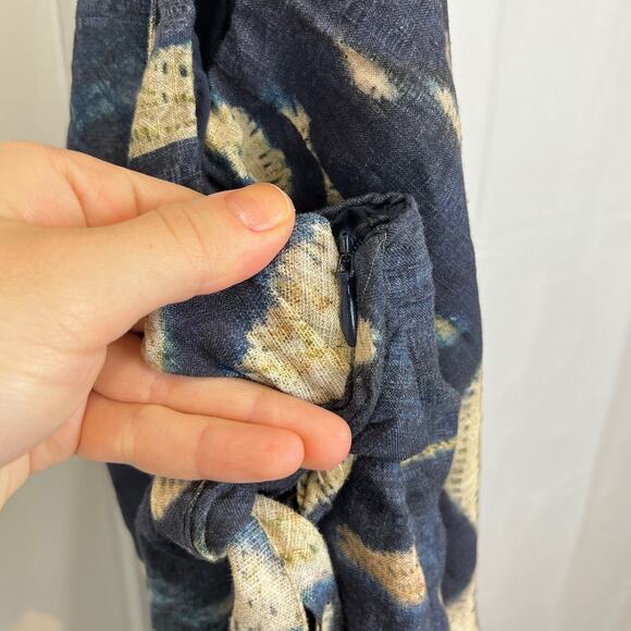 SOFT SURROUNDINGS  Size 12 Printed Wide Leg Wrap Crop Pants Rayon Linen Blue Tan - Picture 5 of 9